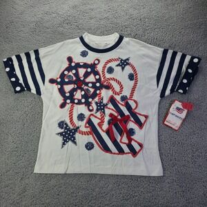 Vintage Knitwaves Kids Nautical Anchor Stars Top Red White Blue Large 34661 NWT